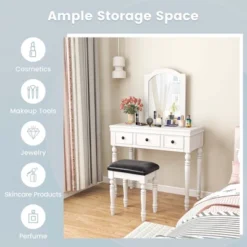 Costway Vanity Table Set Makeup Desk Cushioned Stool 3 Drawer Large Mirror White/Walnut -Costway GUEST 752a0803 d0d9 4707 ae0d d474e927f7a2