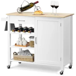 Costway 4-Tier Wood Kitchen Island Trolley Cart Storage Cabinet W/ Wine Rack White -Costway GUEST 75368b3a 721f 48bd 84f2 ac9bc055236a