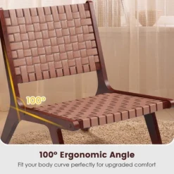 Costway Woven Leather Accent Chair Mid Century Rubber Wood Armless Side Chair -Costway GUEST 754a6f91 bd62 4f3f bdd2 a027d9acb7ae