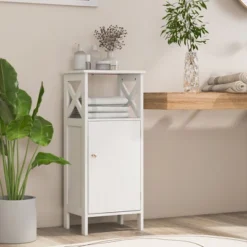 Costway Bathroom Floor Cabinet Side Storage Organizer With Open Shelf & Adjustable Shelf -Costway GUEST 7559276e e11a 4a5c 9fd7 cb425d510d30