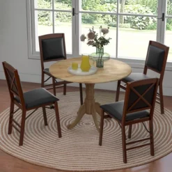 Costway Rustic Dining Table Wooden Dining Table With Round Tabletop & Curved Trestle Legs Natural/Walnut -Costway GUEST 755d5f5a 0974 4a23 8948 3618b71f09a5