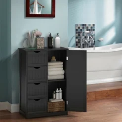 Costway 4 Drawer Freestanding Bathroom Floor Cabinet Adjustable Storage Cupboard