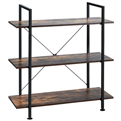 Costway 3-Tier Bookshelf Industrial Bookcase Display Shelf Storage Rack Rustic Brown 6 Costway 3-Tier Bookshelf Industrial Bookcase Display Shelf Storage Rack Rustic Brown - Image 4