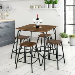 Costway 5PCS Bar Table Set Counter Height Dining Set W/ 4 Stools Rustic Brown 13 Costway 5PCS Bar Table Set Counter Height Dining Set W/ 4 Stools Rustic Brown -Costway GUEST 758c66ed 6388 4e68 a665 5f7537aa39b2
