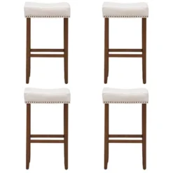 Costway Set Of 4 Nailhead Saddle Bar Stools 29'' Height W/ Fabric Seat & Wood Legs Gray/Beige -Costway GUEST 75bb078a 28f2 4649 88e3 8a1e2a0e8294
