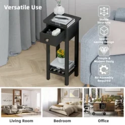 Costway 2 Tier End Bedside Sofa Side Table With Drawer Shelf Acacia Wood Nightstand Black -Costway GUEST 75f5f8d4 506d 43f8 8125 8c9e0529f67d