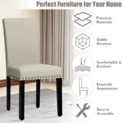 Costway Set Of 4 Fabric Dining Chairs W/Nailhead Trim -Costway GUEST 769d4f23 13ac 47ba 8cfe b0c08528609a
