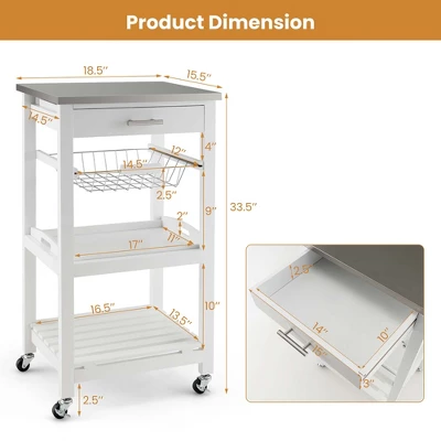 Costway Compact Kitchen Island Cart Rolling Service Trolley With Stainless Steel Top Basket 4 Costway Compact Kitchen Island Cart Rolling Service Trolley With Stainless Steel Top Basket - Image 2