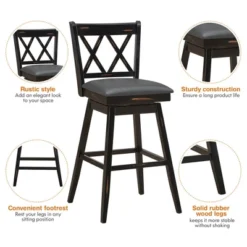 Costway Set Of 2/4 Barstools Swivel Bar Height Chairs With Rubber Wood Legs Black/White -Costway GUEST 76ed2df4 5242 40d5 934d d6fee2110fe2