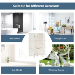 Costway 4 Panel Folding Room Divider Screen W/3 Display Shelves 5.6 Ft Tall WhiteNatural -Costway GUEST 770b2a19 22a1 488e 95fd fc95526470ae