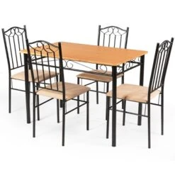 Costway 5 PC Dining Set Wood Metal 30" Table And 4 Chairs Black Kitchen Breakfast Furniture -Costway GUEST 77101be6 6a0a 4b6d 8a96 a3420148c76c