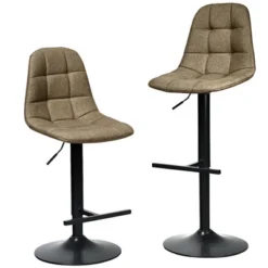 Costway Set Of 2 Adjustable Bar Stools Swivel Counter Height Linen Chairs With Back Brown -Costway GUEST 77197753 a67d 483c a374 a37bb0f99108