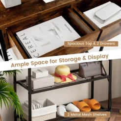 Costway Entryway Table With Charging Station Narrow Console Table With 2 Drawers Brown/Oak -Costway GUEST 77273cec 5707 4f7b b56f a842938663e7