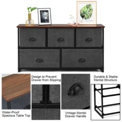 Costway 5 Drawers Dresser Storage Unit Side Table Display Organizer Dorm Room Wood Black -Costway GUEST 7739ef43 43cc 4f43 8319 01d259f7a48e