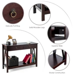 Costway Console Table Accent Sofa Side Table With Drawer Shelf Entryway Espresso -Costway GUEST 7744677e b6d9 440a 807c cb329dad210b