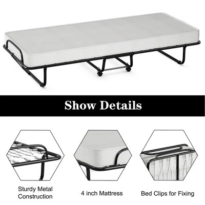 Costway Rollaway Folding Metal Bed Memory Foam Mattress Cot Guest Made In Italy 8 Costway Rollaway Folding Metal Bed Memory Foam Mattress Cot Guest Made In Italy - Image 6