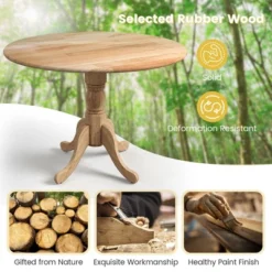 Costway Rustic Dining Table Wooden Dining Table With Round Tabletop & Curved Trestle Legs Natural/Walnut -Costway GUEST 77a3fa95 3b15 4c78 b481 d2982b4d516b