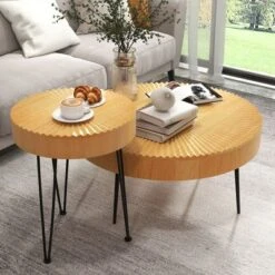 Costway Farmhouse Round Coffee Table Set Of 2 End Table Natural Finish For Living Room -Costway GUEST 77b35dc1 b53b 4972 a713 76182a2f06e5