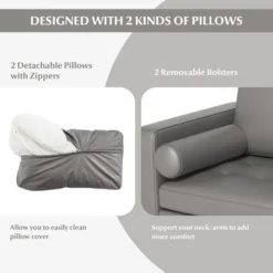 Costway Modern Loveseat 2-Seat Sofa Couch With 2 Bolsters Side Storage Pocket Grey/Red -Costway GUEST 77ce8d79 4690 4350 8987 d01a7be26feb