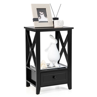 Costway Modern Nightstand With Bottom Drawer Storage Shelf Small Side End Table WhiteBlack 12 Costway Modern Nightstand With Bottom Drawer Storage Shelf Small Side End Table WhiteBlack - Image 10