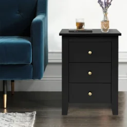 Costway Nightstand End Beside Sofa Table Cabinet W/ 3 Drawers Bedroom Furniture Black -Costway GUEST 7831b0ae 6a81 4b6b a8ae 50cf48a4bf16 1