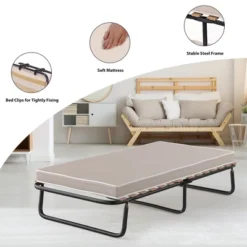 Costway Folding Bed W/Memory Foam Mattress Metal Guest Sleeper Wood Slats Made In Italy -Costway GUEST 7920c9eb 4e74 462a 9e23 bfe9cccd503a