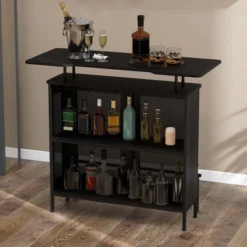 Costway 4-Tier Metal Home Bar Unit Liquor Bar Table With Storage Shelves & 6 Glass Holders -Costway GUEST 7944963c 9b18 4929 abd0 5d190bdfab8b