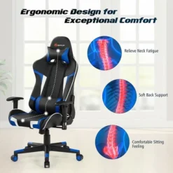Costway Massage Gaming Chair Reclining Swivel Racing Office Chair W/Lumbar Support WhiteBlueGreyRed -Costway GUEST 79d2d650 6dfd 4fb4 93a1 7c1df9036067 1