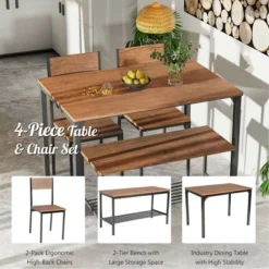 Costway 4pcs Dining Table Set Rustic Desk 2 Chairs & Bench W/ Storage Rack -Costway GUEST 7a1c4737 7b00 4450 a8a4 7c9ce7c1869f