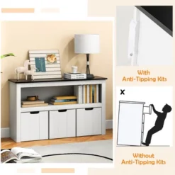 Costway Kids Toy Storage Organizer Wooden Bookshelf With 3 Drawers Hidden Wheel Blackboard -Costway GUEST 7a23d5d6 ba77 41e9 8867 5e71d36037d2