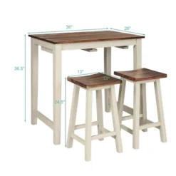 Costway 3-Piece Bar Table Set Counter Pub Table& 2 Saddle Bar Stools W/ Hanging Design