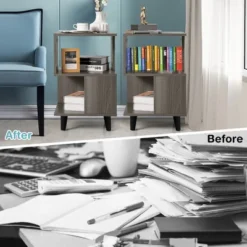 Costway 2 PCS Nightstand Set Modern Side End Table Storage Shelf Grey -Costway GUEST 7a284bd6 6d81 4fcb ac74 8bca5f2ecfb7