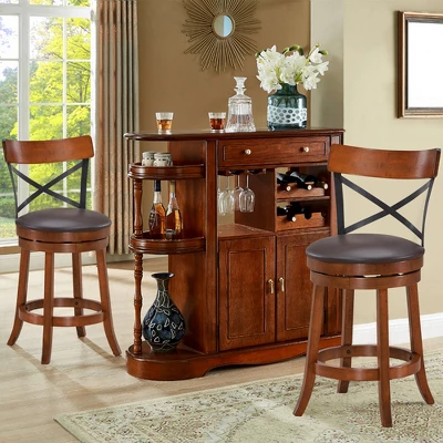 Costway Set Of 4 Bar Stools Swivel 25'' Dining Bar Chairs With Rubber Wood Legs 4 Costway Set Of 4 Bar Stools Swivel 25'' Dining Bar Chairs With Rubber Wood Legs - Image 2