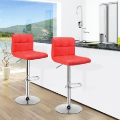 Costway Set Of 2 Bar Stools Adjustable Swivel Kitchen Counter Bar Chair PU Leather Red Full Back -Costway GUEST 7ab0a3d2 7b3a 4f73 901d 3851340df478
