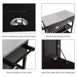 Costway Rolling Kitchen Island Trolley Cart Stainless Steel Flip Tabletop W/ Drawer Brown -Costway GUEST 7af2353c c860 4a6d a8c9 a2c31f614158