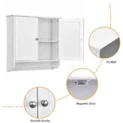 Costway Wall Mounted Bathroom Medicine Cabinet Storage Cupboard With Towel Bar Brown/Grey -Costway GUEST 7b022be8 ee94 4691 94f6 0b9ac0d8509b