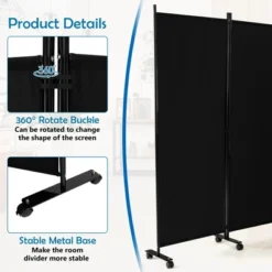 Costway 6-Panel Folding Room Divider 6FT Rolling Privacy Screen With Lockable Wheels Black/Brown/Grey/White -Costway GUEST 7b229afe 6d17 4f20 b446 bbcc25f00fa9