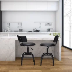 Costway Adjustable Swivel Bar Stool PU Leather Steel Frame Chair W/Backrest&Footrest Low Back -Costway GUEST 7b34a597 0ba0 443f 894b 2d226f7e5c82