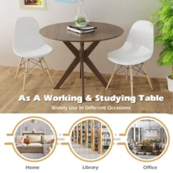 Costway Modern Round Wood Dining Table 35'' W/ Solid Wood Legs& Base For Home, Office -Costway GUEST 7b36341a feab 40f3 adb1 2f331979b592