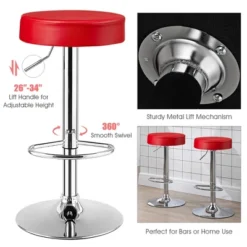 Costway 1 PC Round Bar Stool Adjustable Swivel Pub Chair U Leather With Footrest White Black Red -Costway GUEST 7b3fd2c3 fb7a 46c1 88a2 b17b230060fe