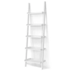 Costway Versatile White 5-Tier Bookshelf Leaning Wall Shelf Ladder Bookcase Storage Display Furni -Costway GUEST 7b951e66 2fbb 45b8 9a07 2056d9cc4a44