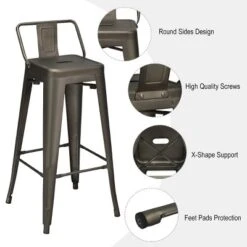 Costway Set Of 4 Metal Bar Stools 30'' Bar Height Barstools Industrial W/ Low Back Gun -Costway GUEST 7bac2b42 a087 4289 81a7 c026db05e987