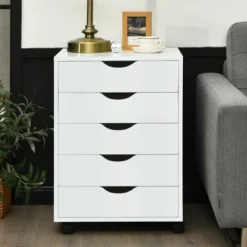 Costway 5 Drawer Dresser Storage Cabinet Chest W/Wheels For Home Office White -Costway GUEST 7bb48345 8163 4380 842b bc69e5849ffd