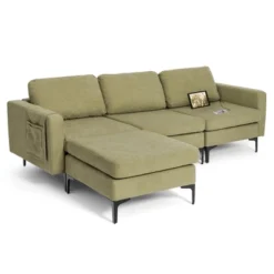 Costway Modern Modular 3-Seat Sofa Couch W/ Side Storage Pocket & Metal Leg GreenGrey -Costway GUEST 7bd474fc a443 4101 9a48 16d47fa9cba2 1