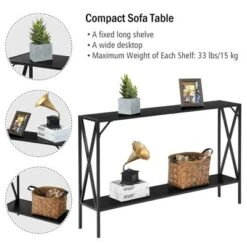 Costway 2 Tier Console Table Narrow Accent Side Entryway Table Metal Frame Black -Costway GUEST 7c516268 ef78 4c3f 8089 1e3583018d24