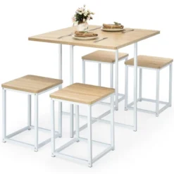 Costway 5pcs Dining Set Compact Dining Table And 4 Stools Metal Frame NatureVintage -Costway GUEST 7c9c879e 5400 4914 8c92 37d0e1db23c4