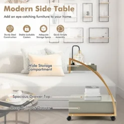 Costway Rolling End Table With Storage Drawer Tray Top 4 Casters Modern Bedside Trolley -Costway GUEST 7cacac2f a967 4979 9c75 2882c6076d59