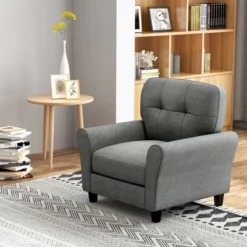 Costway Upholstered Modern Accent Chair Mid-Century Armchair With Sturdy Legs Grey/Beige -Costway GUEST 7cf32fe5 ba32 4d84 8bef 889928344613