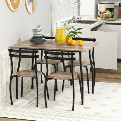 Costway 5PCS Dining Table Set 4 Chairs Wood & Metal Frame Space-saving Kitchen Furniture 3 Costway 5PCS Dining Table Set 4 Chairs Wood & Metal Frame Space-saving Kitchen Furniture