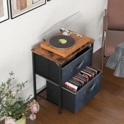 Costway Nightstand End Side Table Dresser With 2 Pull-out Fabric Drawers For Bedroom -Costway GUEST 7da92eec e53a 4925 8118 3fc489c5abd9